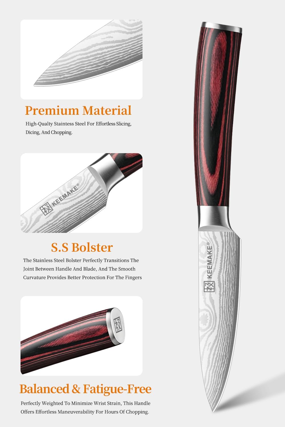 KEEMAKE 3.5 Inch Paring Knife - Ultra Sharp Fruit Knife High Carbon Stainless Steel Small Kitchen Knives for Peeling Slicing with Ergonomic Handle with Elegant Gift Box