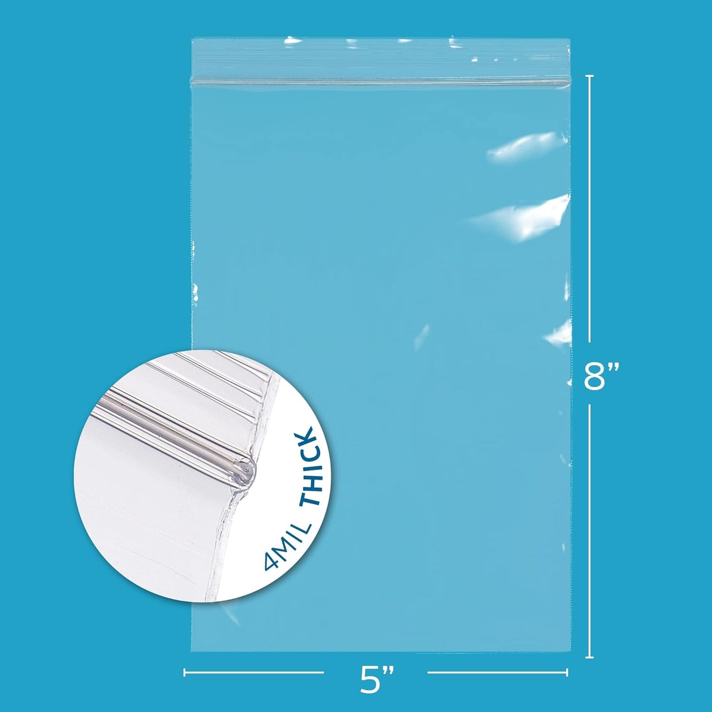 CLEAR PLASTIC RECLOSABLE ZIP BAGS - Bulk GPI Case Of 1000 5" x 8" 4mil Thick Heavy Duty strong & Durable Poly Baggies With Resealable Zipper Lock For Travel, Storage, Packaging & Shipping.