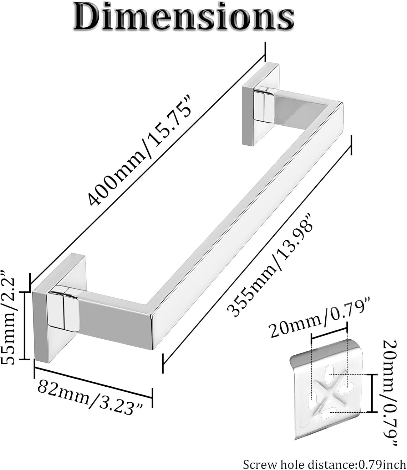 Alise Polished Chrome Towel Bars,15.75 Inch Towel Holder Towel Racks for Bathroom and Lavatory,SUS304 Stainless Steel Hand Towel Hanger Rail Wall Mount,Useable Length 13.98 Inch Towel Bar, GYT040-C