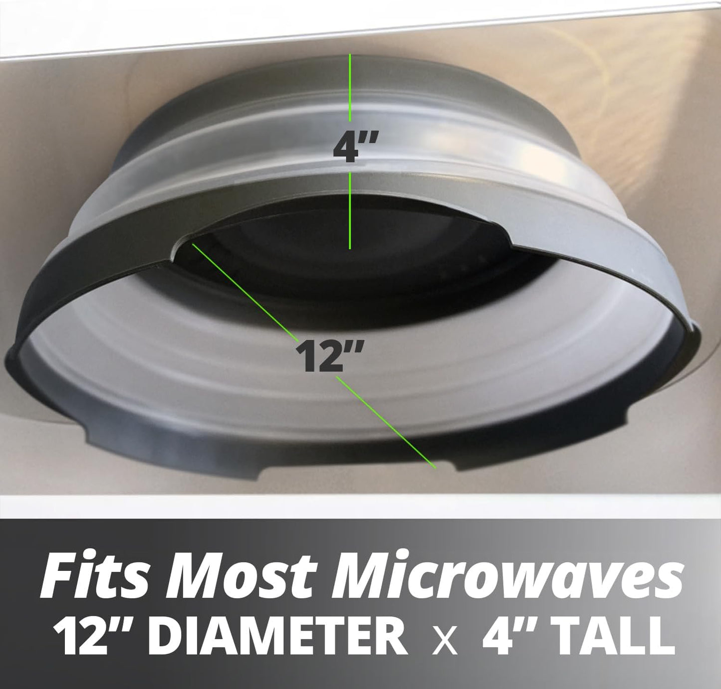 2.0 Magnetic Microwave Splatter Cover, Collapsible 12-Inch BPA-Free Food Lid with Upgraded Magnets, Vented Plate Guard, Dishwasher Safe, Space-Saving Magnetic Storage - Gray 2-Pack