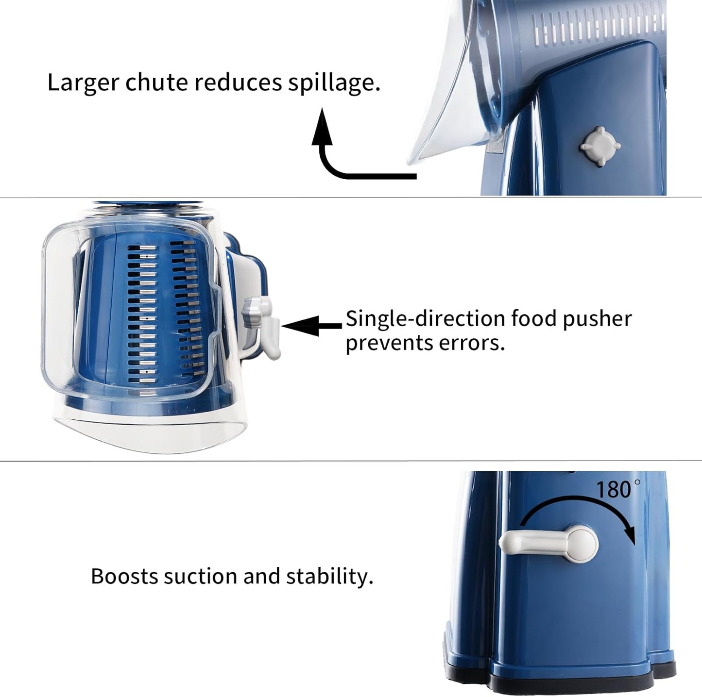 Rotary Cheese Grater Shredder - Upgraded 5 in 1 Cheese Grater with Handle and Strong Suction Base, Multi-purpose Julienne Slicer Ice Shaver Nuts Grinder for Ice, Vegetables, Fruit, Nuts