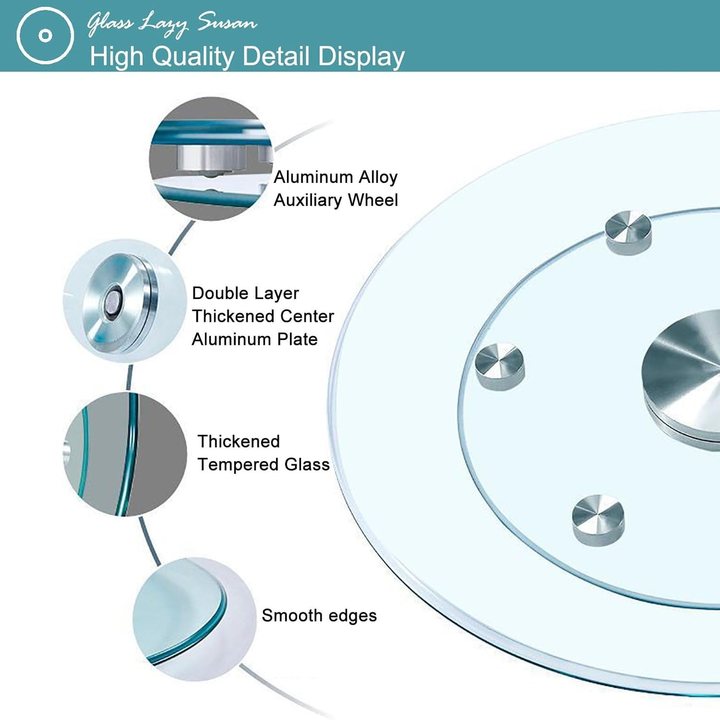 27" Large Lazy Susan Glass Serving Tray for Dining Table, Kitchen Round Clear Tabletop Turntable with Swivel Assist System, Silent & Smooth Spin Table Centerpiece