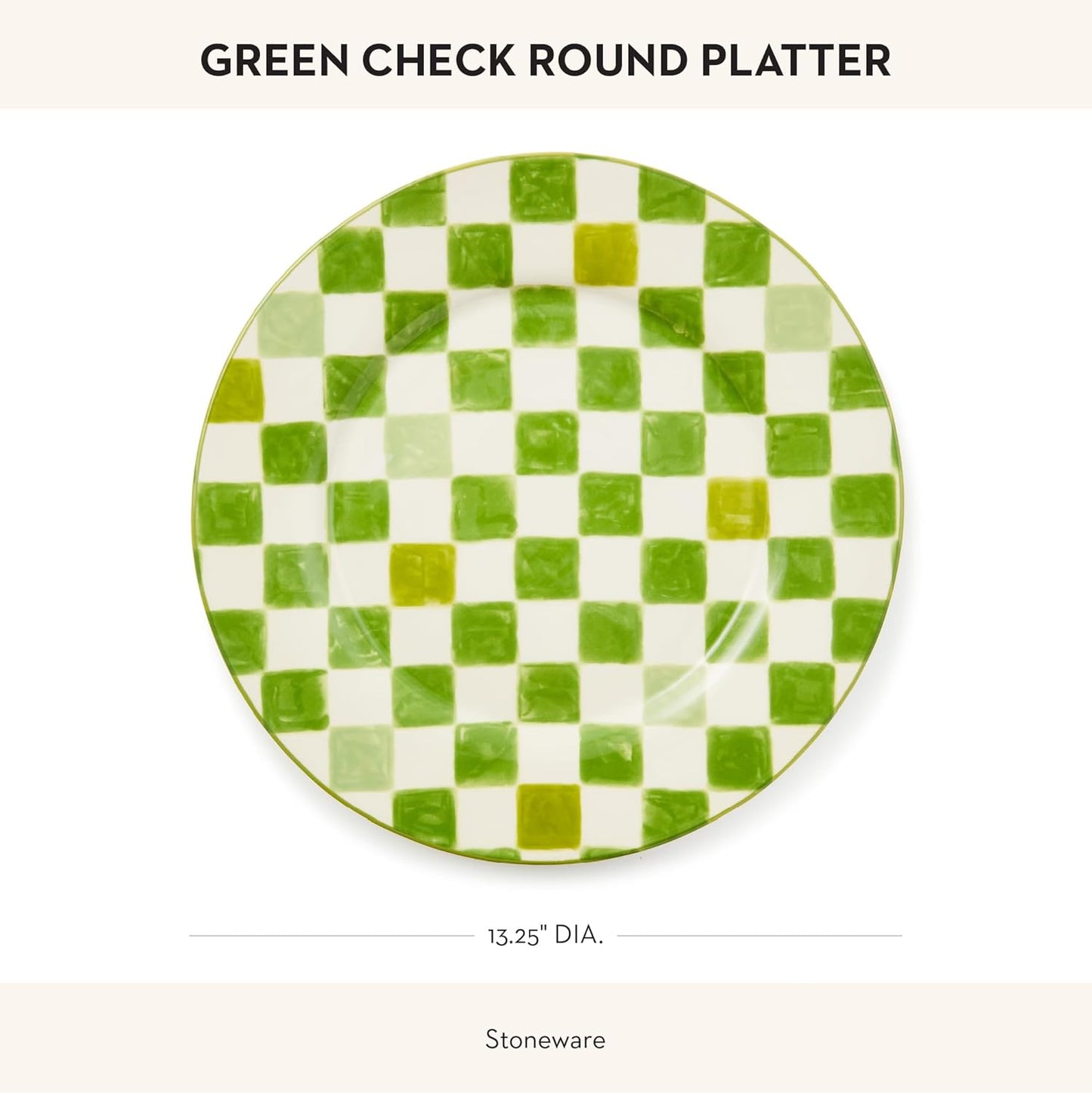 MACKENZIE-CHILDS Round Platter, Dishwasher-Safe and Microwave-Safe Stoneware Serving Platter, Green Check