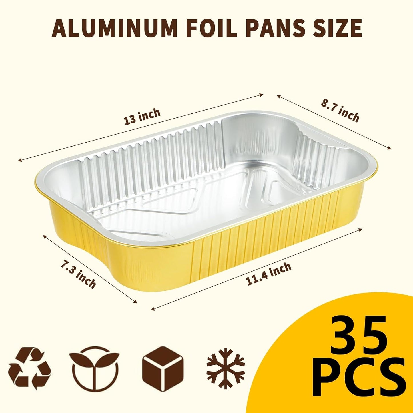 35 Pack Aluminum Pans Half Size 9x13 Extra Heavy Duty, Disposable Gold Aluminum Foil Baking Pan Double Thick Tin Foil Food Container - Half Size Steam Table Deep Pans for Baking, Heating, Cooking