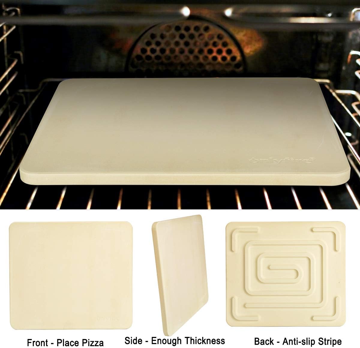Onlyfire Pizza Stone for Oven BBQ and Grill, Thermal Shock Resistant, 14" x 16" Rectangular Large Bread Baking Stone, Heavy Duty Ceramic Baking Stone for Best Crispy Crust Pizza, Cookie and Cheese