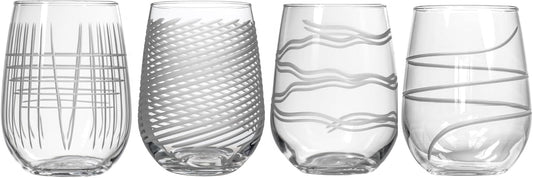 Rolf Glass Symmetry Stemless Wine Glass| 17oz Stemless Tumblers | Proudly Made in the USA | Lead-Free and Diamond-Wheel Engraved | Set of 4