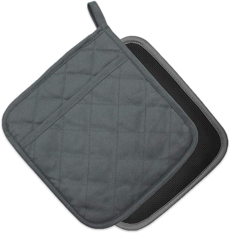 2 PCS Gray Pot Holders Sets for Kitchen Heat Resistant Oven Hot Pads with Pockets Non Slip Soft Grip Potholders for Baking Cooking 8"x8.5"