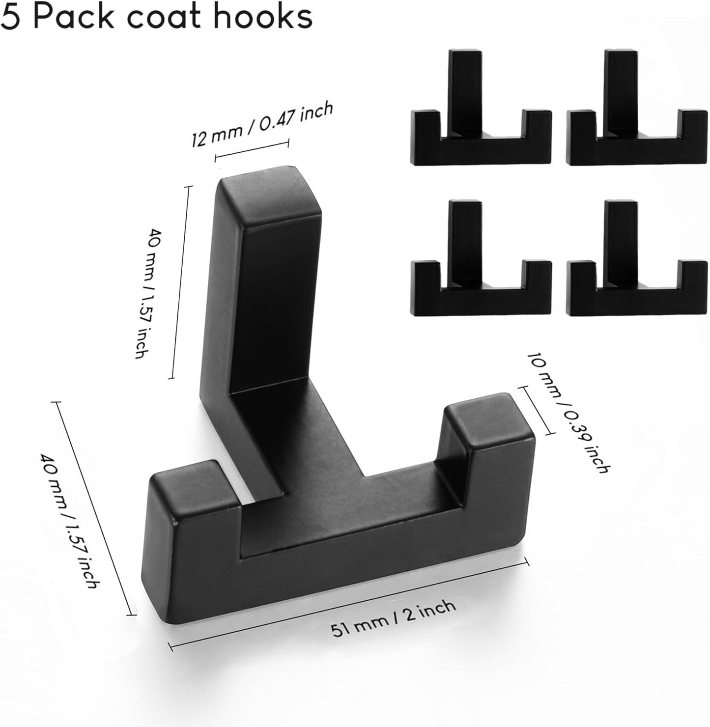 5 Pack Heavy Duty Double Claw Coat Hook Wall Mount with Screw Retro Double Coat Hook Utility Hook for Coats, Scarves, Bags, Towels, Keys, Hats, Mugs, Hats (Black)