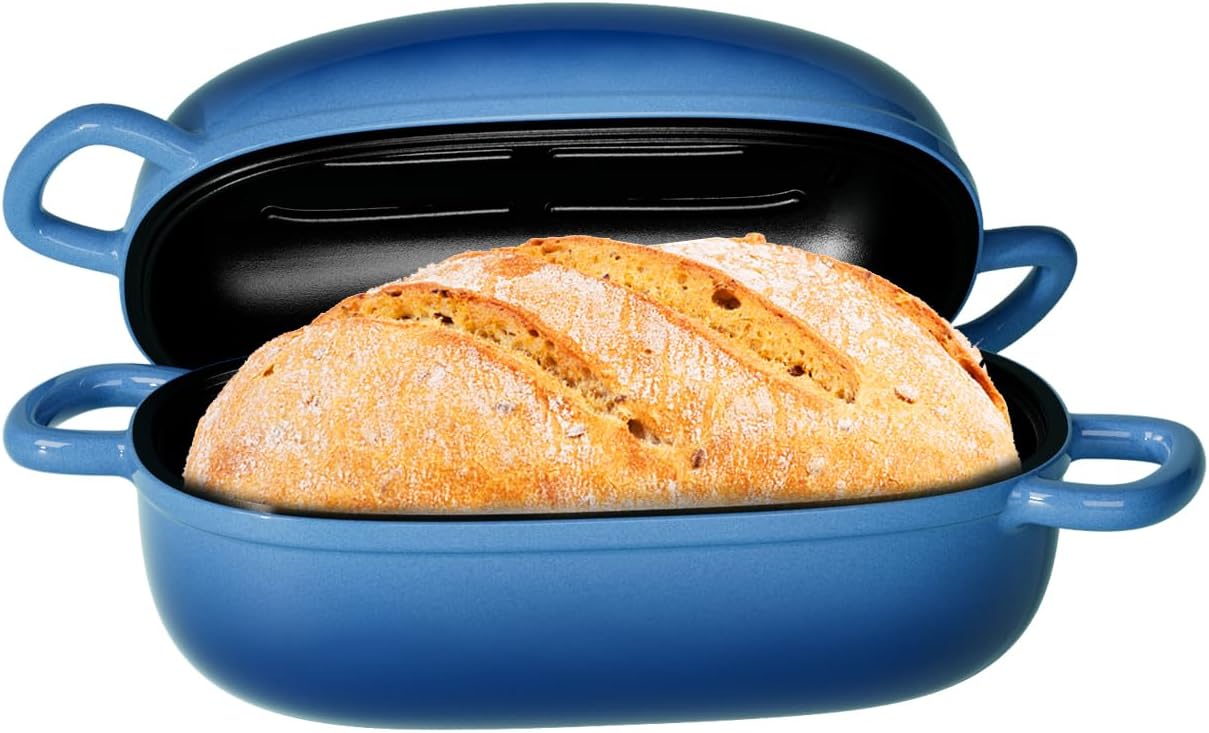 Dutch Oven for Bread Baking - 2.5QT Bread Pans for Homemade Bread Cast Iron Bread Pan Dutch Oven Loaf Pan with Lid and Loop Handles for Homemade Breadmaking