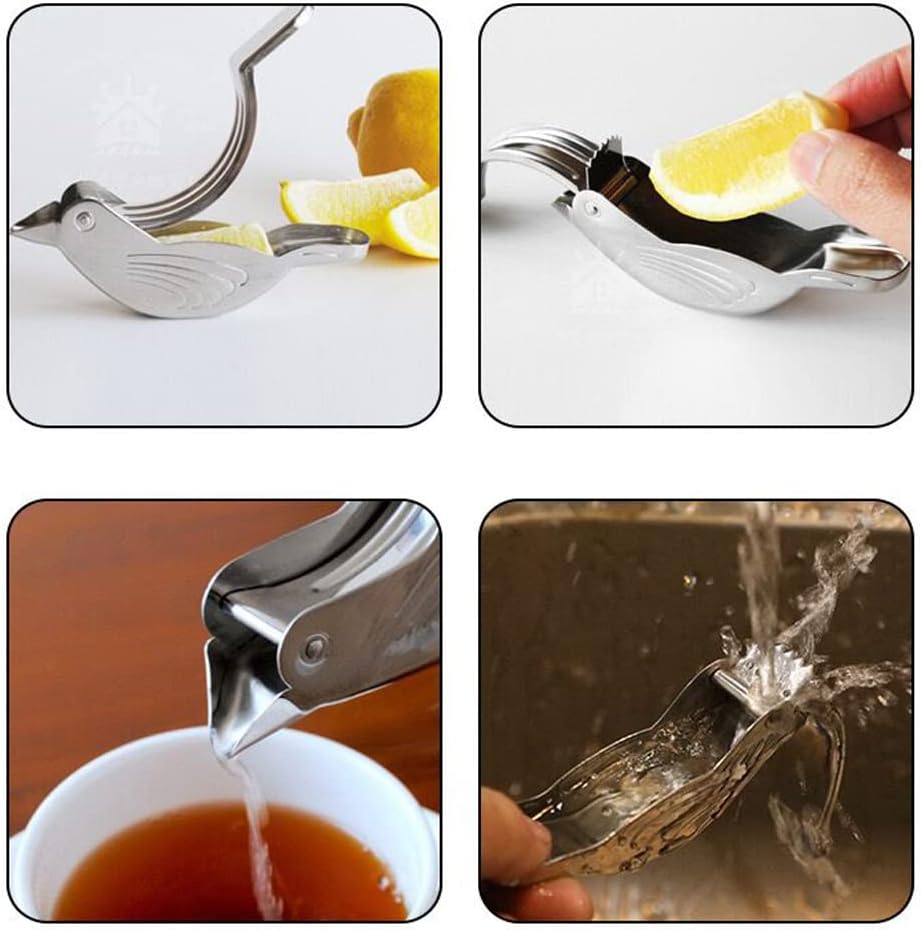 New Acrylic Manual Lemon Slice Squeezer, Portable Transparent Fruit Juicer, Elegance Bird Shape, Hand Juicer for Orange Lemon Lime Pomegranate (4Pcs) (2Pack)