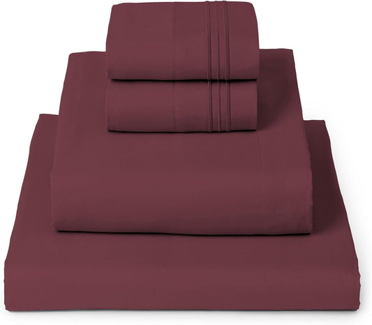 Mellanni Queen Sheets Set - 4 PC Iconic Collection Bedding - Hotel Luxury, Extra Soft, Cooling Bed Sheets - Wrinkle, Fade, Stain Resistant (Queen, Burgundy)