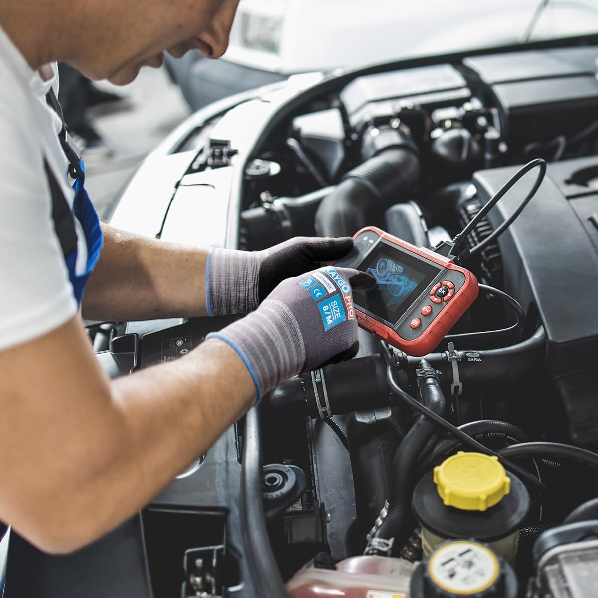 KAYGO Safety Work Gloves MicroFoam Nitrile Coated-12 Pairs KG18NB,Seamless Knit Nylon Glove with full fingers Touchscreen, Ideal for General Purpose,Automotive,Home Improvement, Black,M