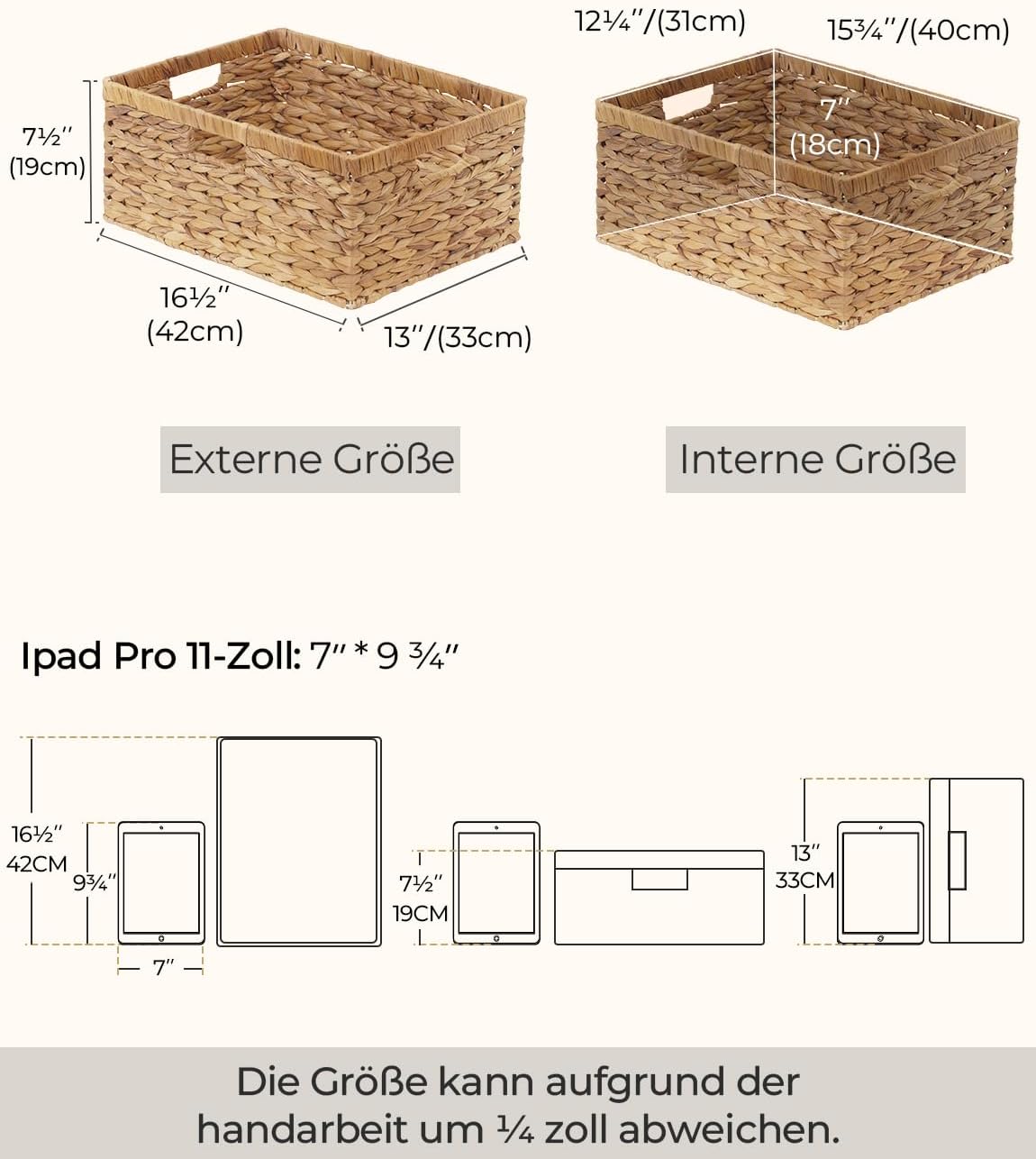 StorageWorks Extra Large Wicker Baskets for Organizing, Water Hyacinth Storage Basket with Built-in Handles, 1 Pack