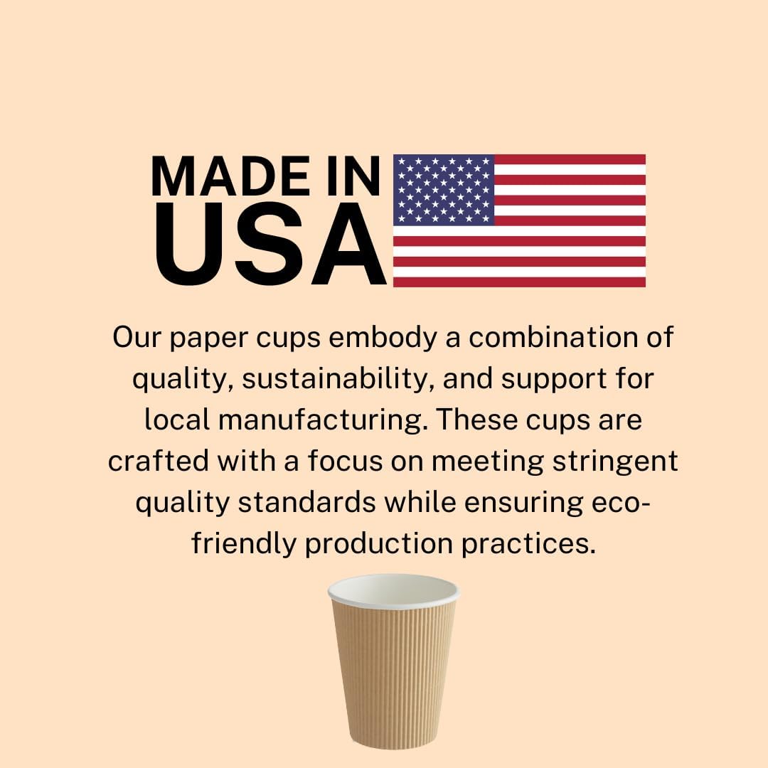 Ripple Paper Cups 12 oz 200 Pack for Coffee & Tea Made in USA | Bulk for Home, Office, Restaurants & Coffee Shops | Recyclable, Insulated, & Disposable To-Go Cups for Hot Beverages (12 oz - 200 count)