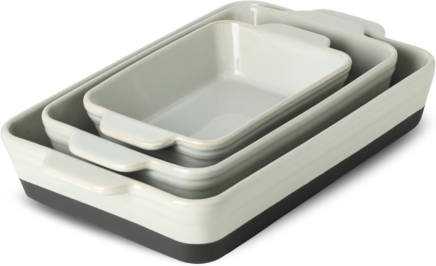 HVH Baking Dish Set, 9x13 Baking Dish, Large Casserole Dishes for Oven, Ceramic Lasagne Pan Deep, Baking Dishes for Casseroles 13 x 9, Ceramic Bakeware Set of 3, Farmhouse Style (Black Pottery)