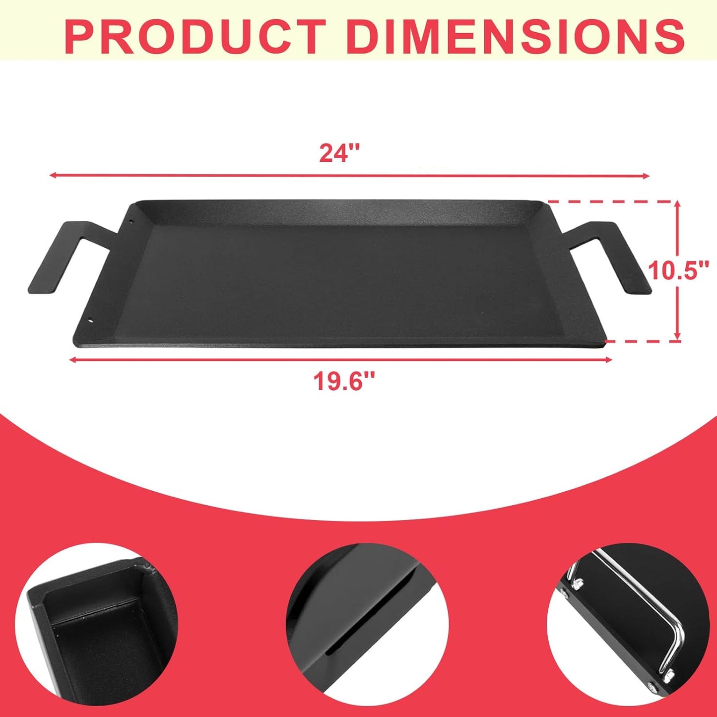Universal Carbon Steel Griddle for Gas Grill, Griddle Pan for Stove Top, Versatile Stovetop Oven, Induction Cooktop, Flat Top Plate for Charbroil Etc. All Gas & Charcoal Grill 24" x 10"