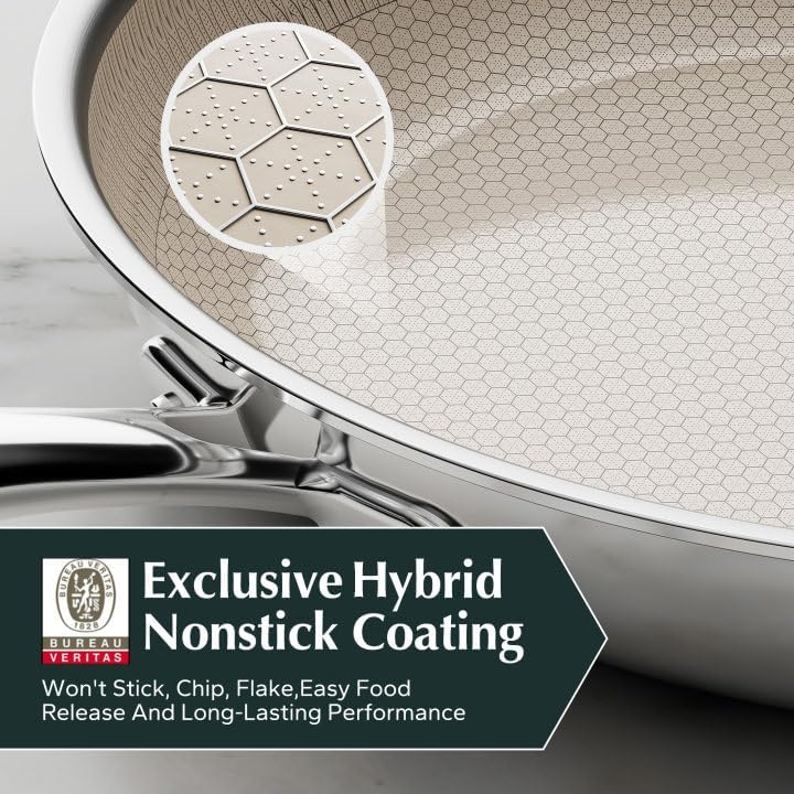 Redchef Non Stick Frying Pans, Hybrid Ceramic Frying Pan, Nonstick Skillet with Stay-Cool Handle, Non Toxic, PFAS PFOA & PTFE Free, Dishwasher & Oven Safe, Compatible with All Cooktops (8+10+12 inch)