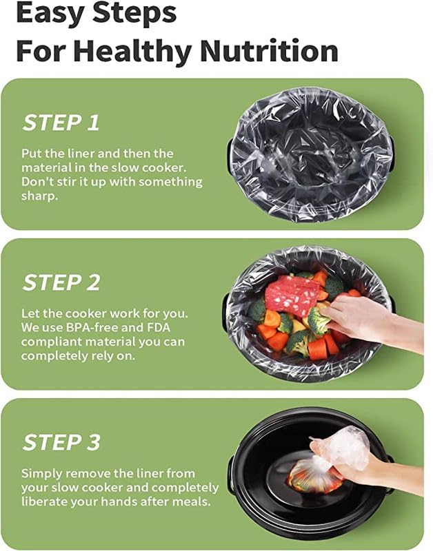 KOOC Slow Cooker Liners 13x21 inch 10 Count Large Size Disposable Pot Liners Cooking Bags Fit 3QT to 8.5QT Pot BPA Free Fresh Locking Seal Design