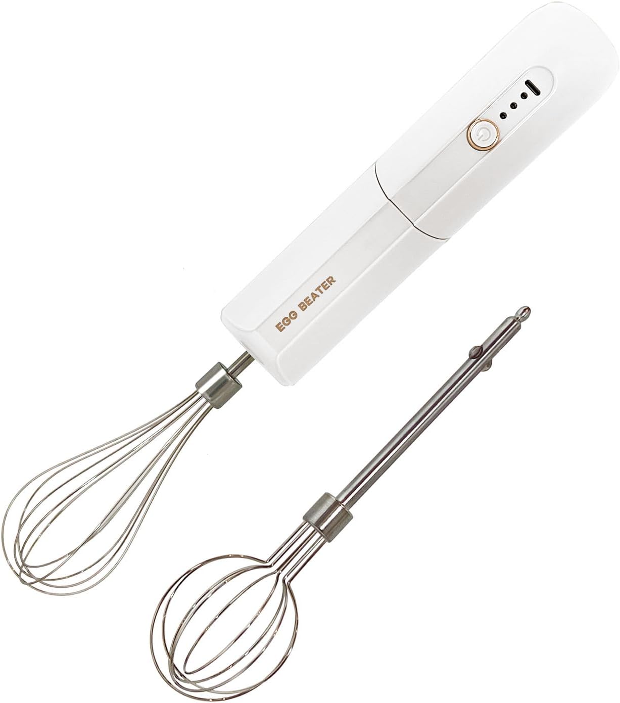 Cordless Hand Mixer, Foldable Design Handheld Electric Whisk with 3 Speed Modes, Hand Held Egg Beater with 2 Detachable Stir Whisks (White)