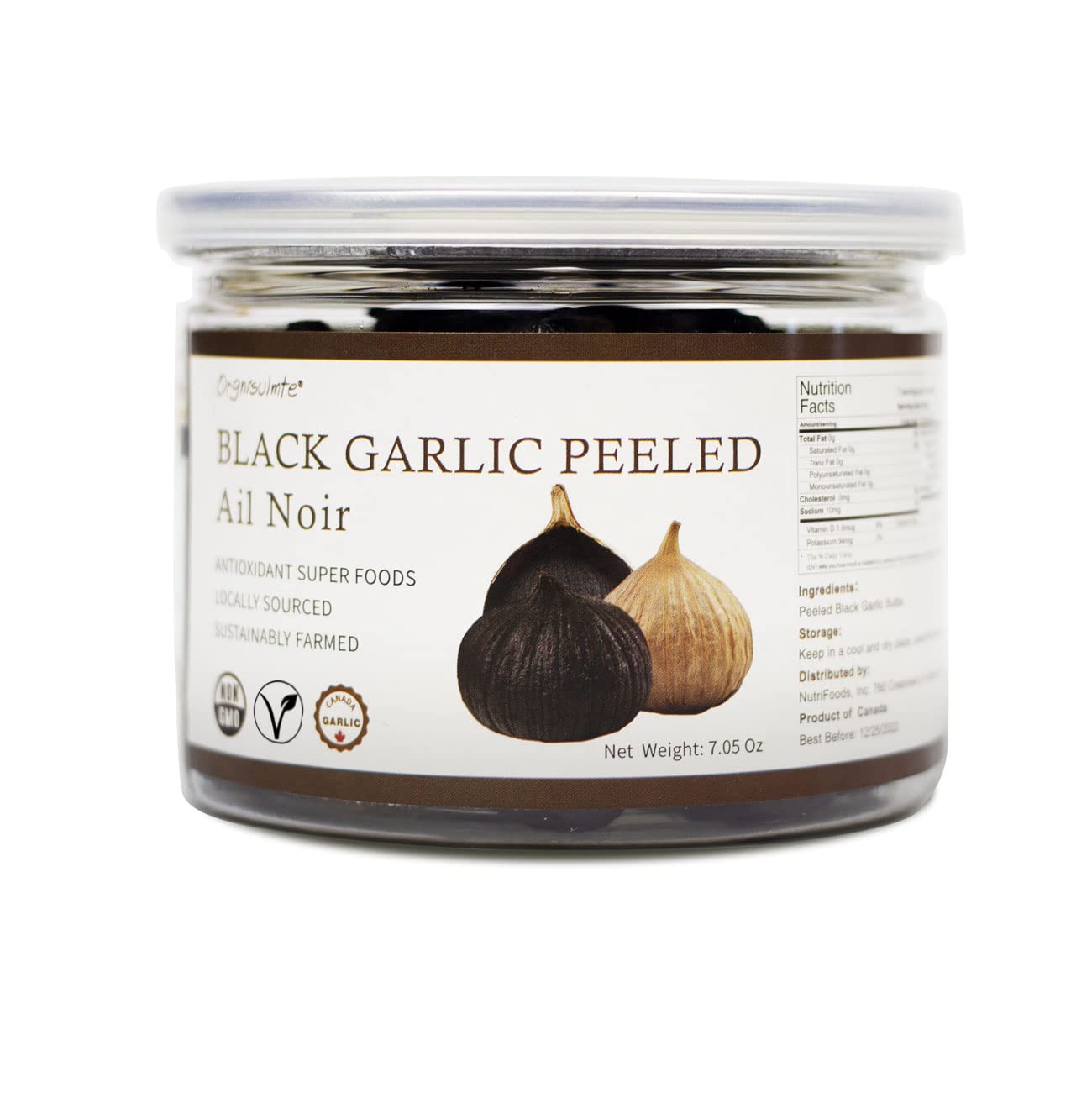 Orgnisulmte Peeled Black Garlic Cloves Fermented for 90 Days,Ready to Eat Non-GMO 7.05 Oz