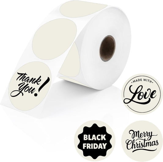 Perco Ivory 2-Inch Perforated Circle Dot Thermal Sticker Labels — 735 Stickers/Roll, Direct Thermal Printer Compatible—with Permanent Adhesive for Organizing, Color Coding, Bin Labeling—Made in USA