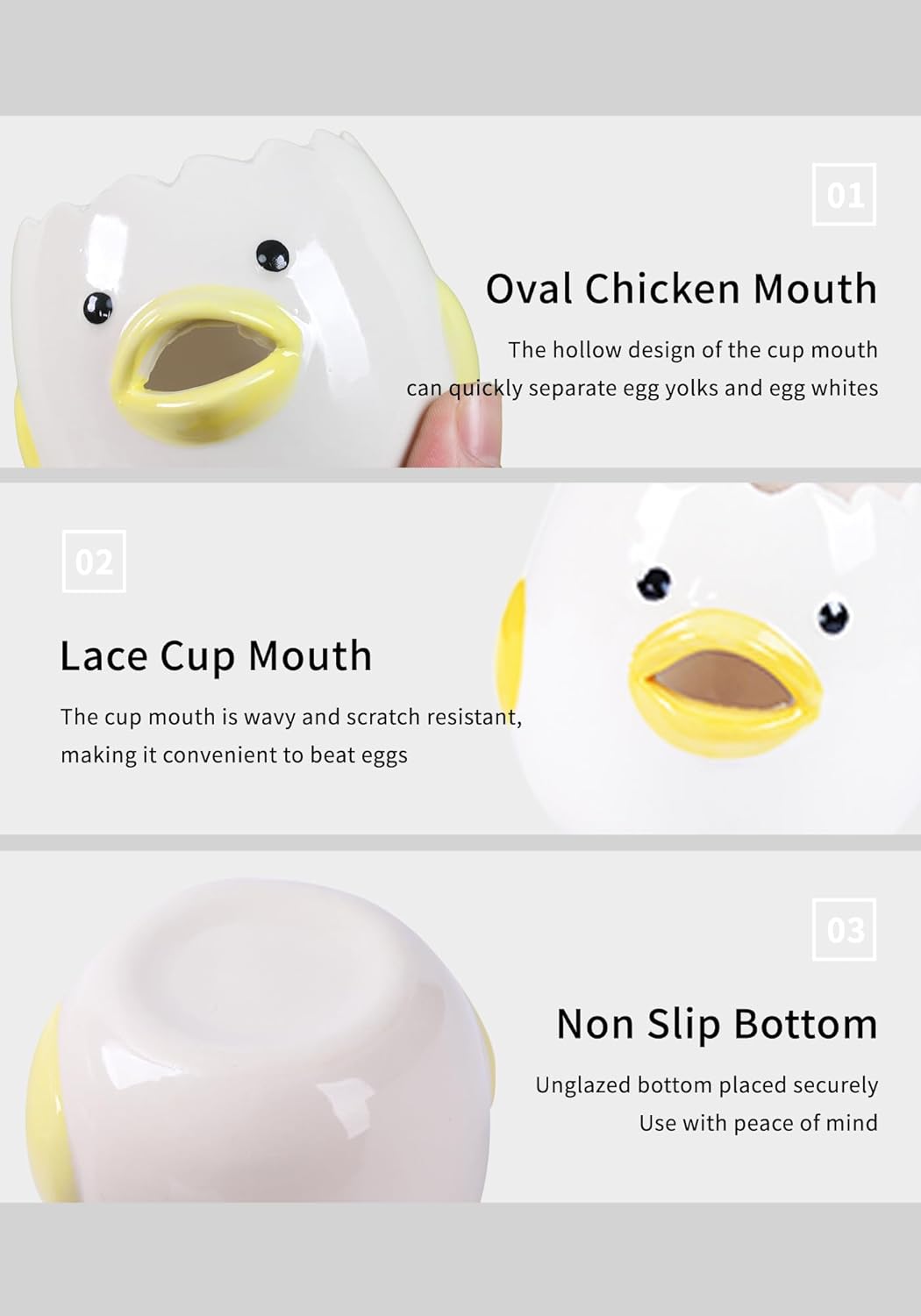 2Pcs Cute Egg Separator, Ceramics Vomiting Chicken Egg Yolk White Separator, Practical Household Small Egg Filter Splitter, Kitchen Gadget Baking Assistant Tool, Dishwasher Safe (2)