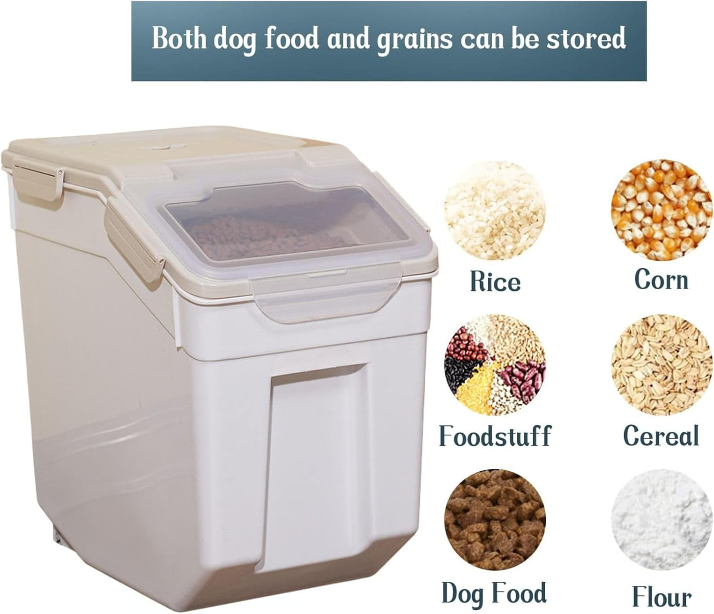 Airtight Flour Storage Container Bin 50lbs (2 Pack) - BPA Free Rice & Food Dispenser with Locking Lid, Measuring Cup & Scoop - Kitchen Pantry Organizer for Cereal, Grain, Pet Food (Grey)