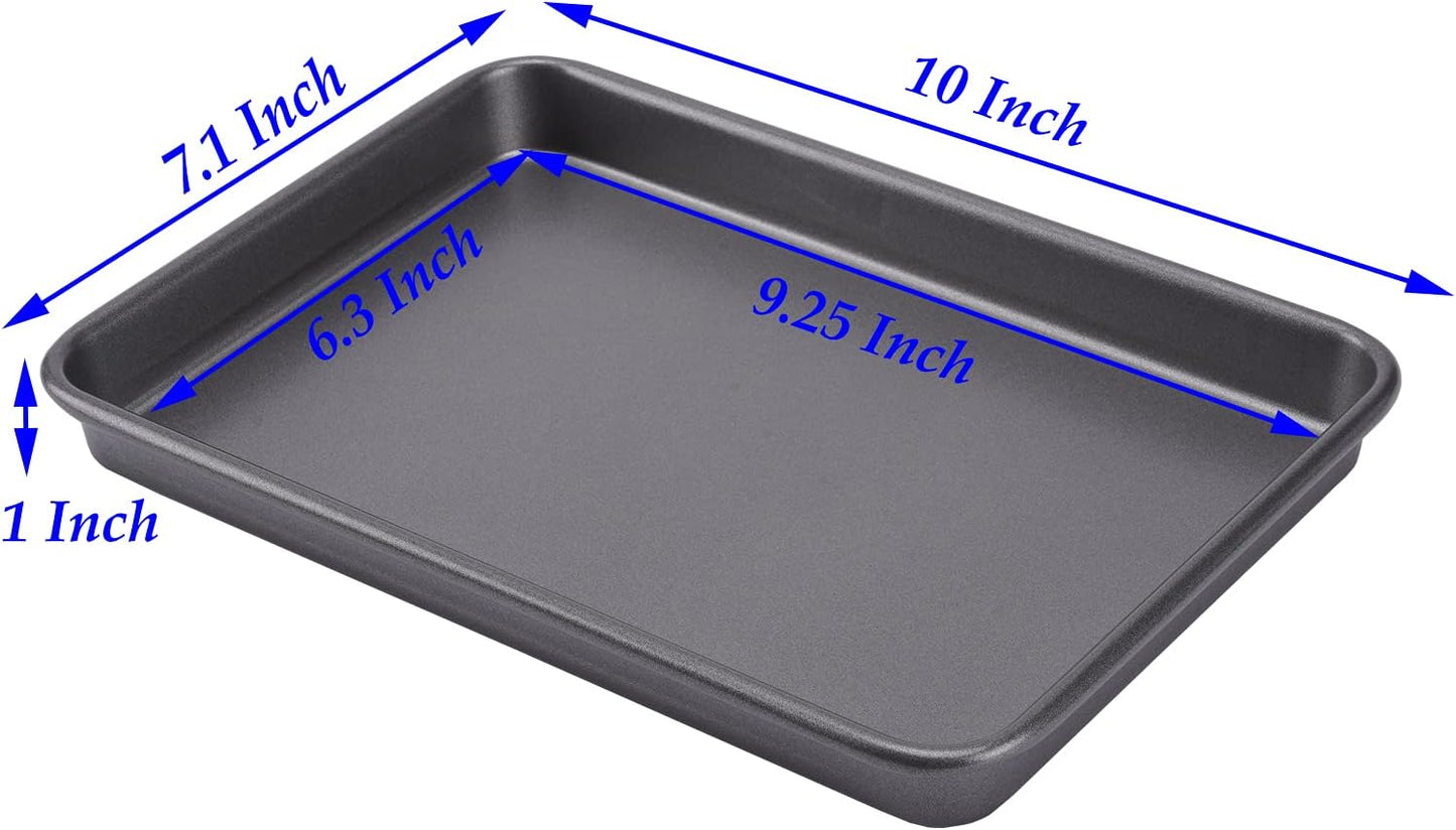 2 Small Baking Sheet 10 x 7.1 Inch (Inner 9.25 X 6.3) Mini Cookie Tray Toaster Oven 1/8 Sheet Pan Nonstick Thicken Heavy Carbon Steel No Warp Non Toxic Magnetic Bakeware
