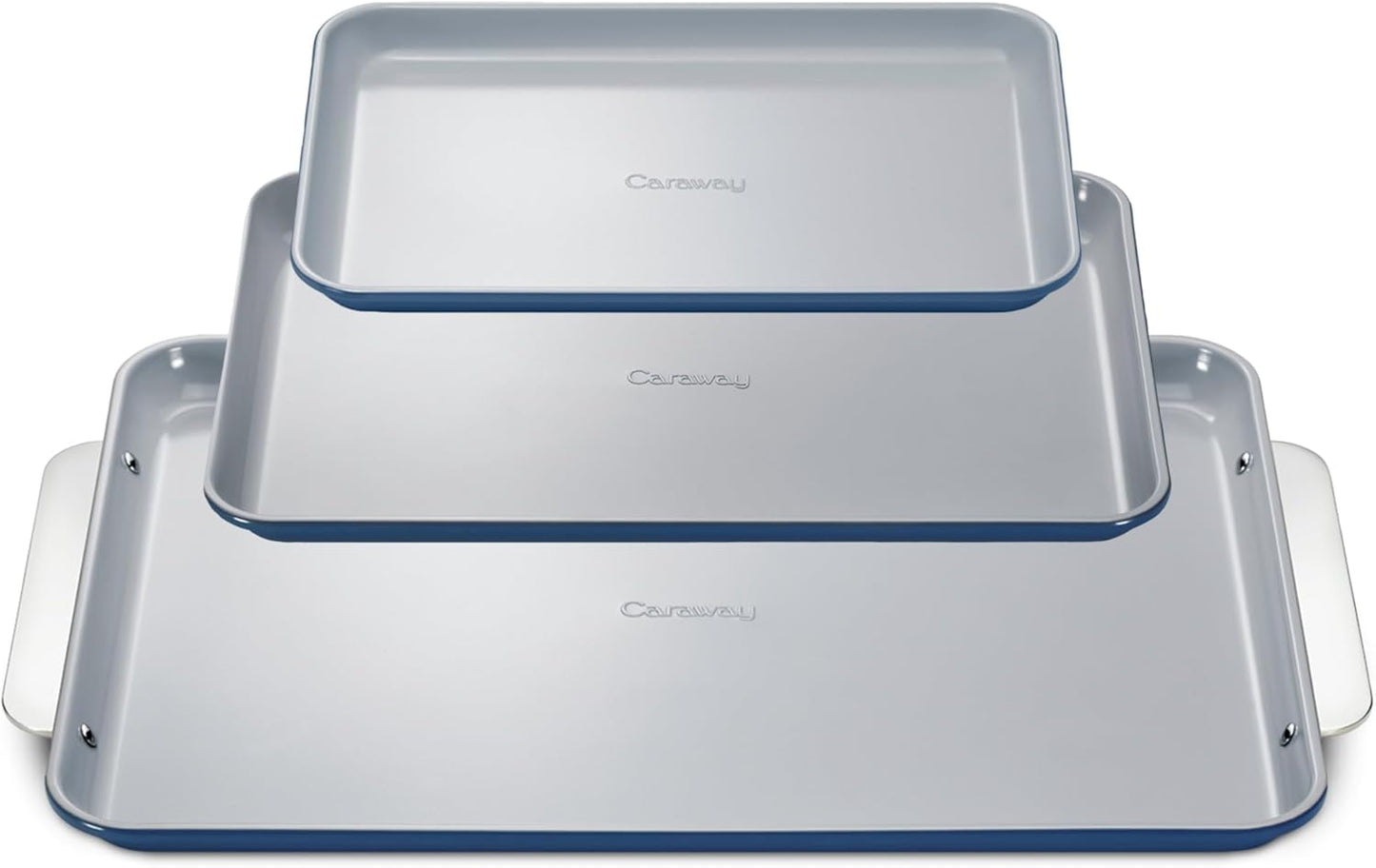 Caraway Non-Stick Ceramic Baking Sheet Trio - Naturally Slick Ceramic Coating - Non-Toxic, PTFE & PFOA Free - 18 x 13" Large, 15 x 10" Medium, & 9" x 13" Small - Navy