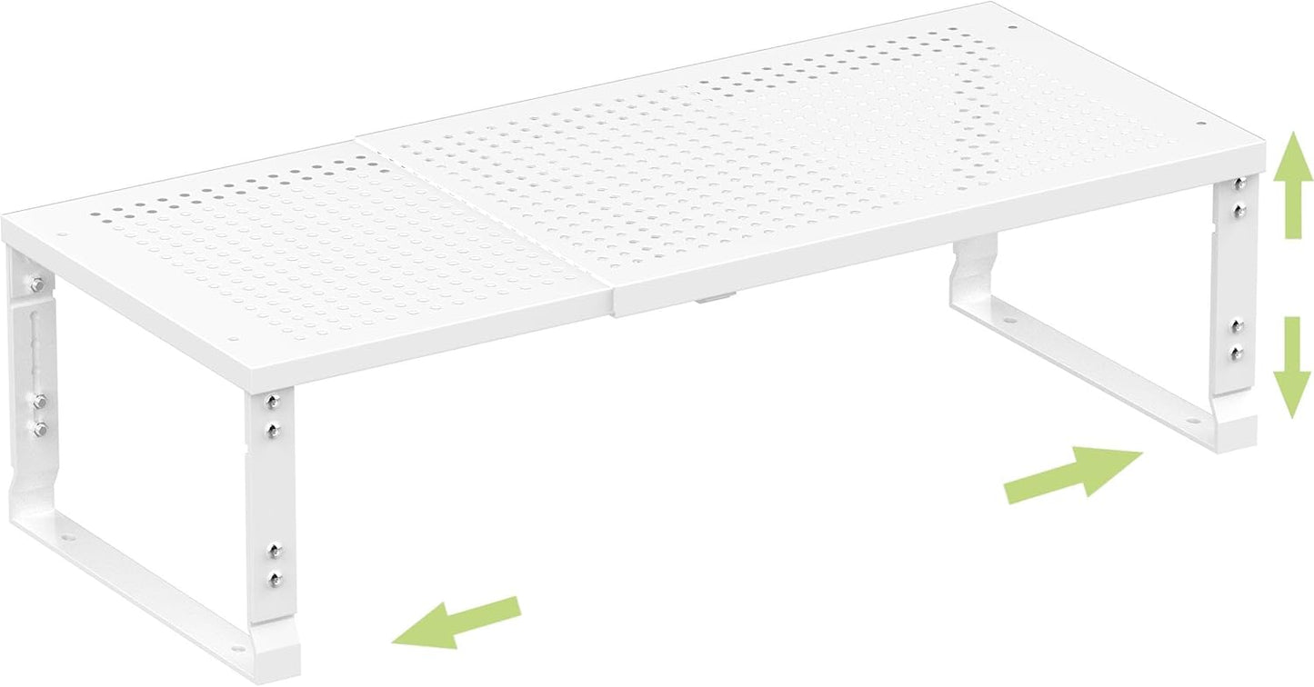 Heavy-Duty Adjustable Metal Shelf Organizer - Expandable & Stackable Pantry Storage Rack for Kitchen, Bathroom, RV, Cabinets(1 Pack/White, Large)