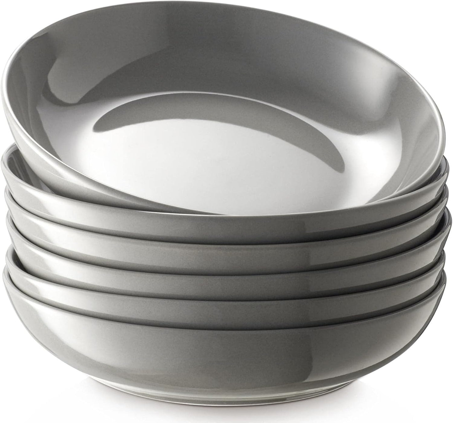 Y YHY 8.5'' Pasta Bowls Set of 6, 30oz Large Salad Serving Bowls for Kitchen, Porcelain Wide Shallow Soup Bowl Plates for Dinner, Microwave Dishwasher Safe, Matte Gray