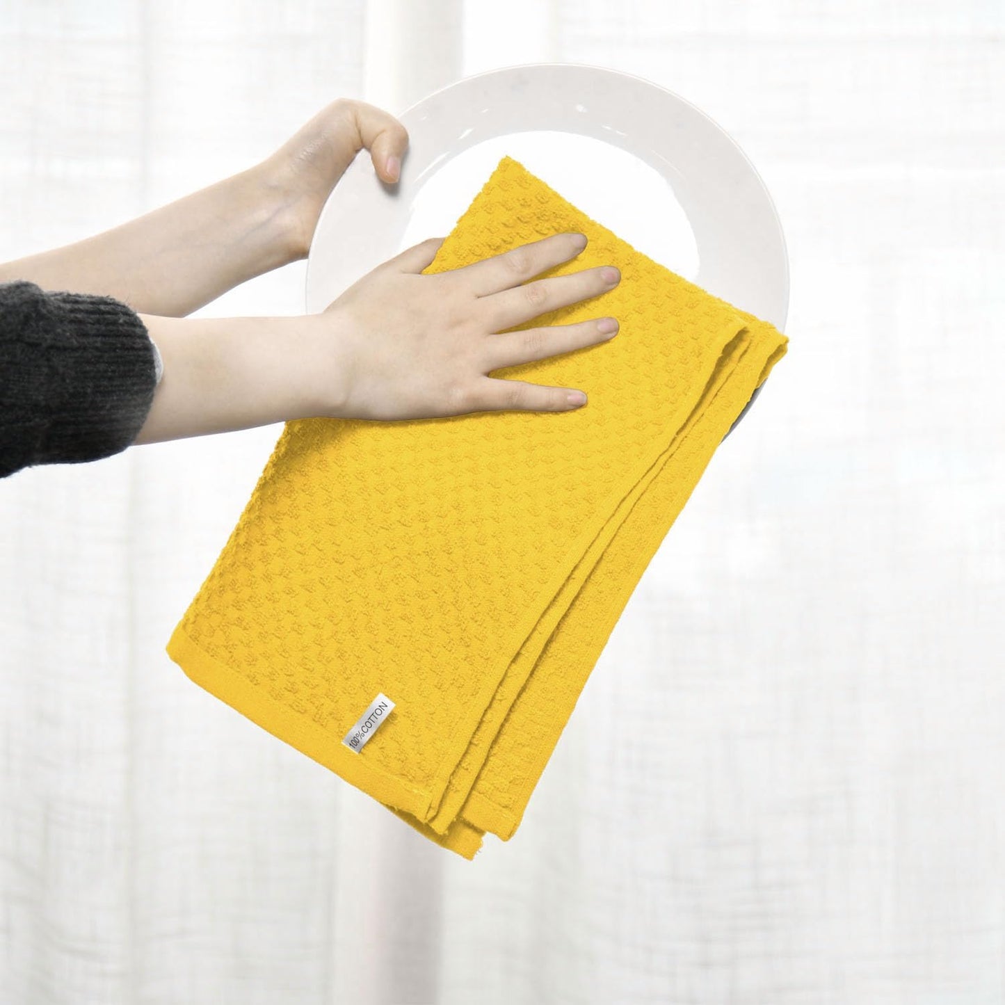 Artoid Mode Ring Spun Cotton Yellow Kitchen Dish Towels, 15x25 Inch Ultra Soft Absorbent Quick Drying Household Cleaning Tea Towels Bar Towels Set of 6