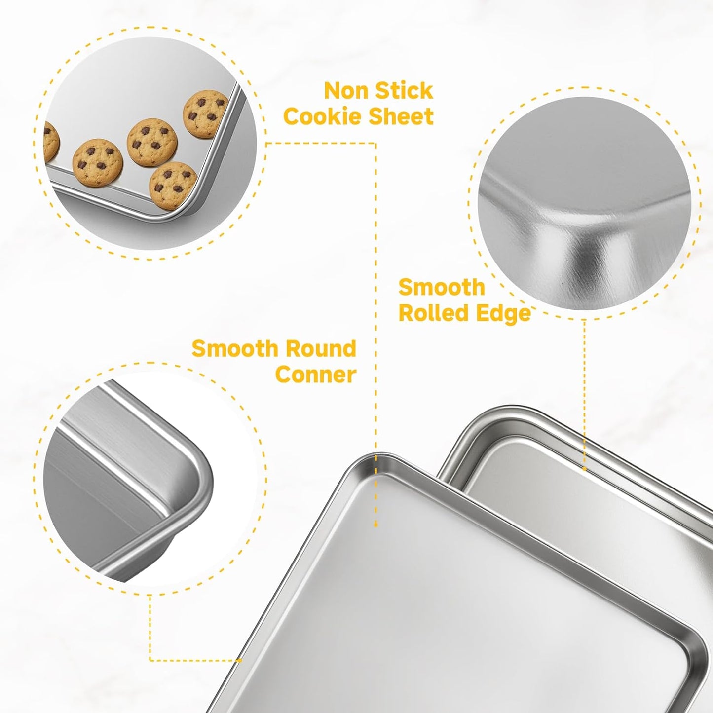 Ohtomber Stainless Steel Baking Sheet Pan Set, 3 Pack Cookie Sheets for Baking, Heavy Duty Stainless Steel Cookware Set, Oven Cookie Tray for Roasting, 9/12/16 Inch