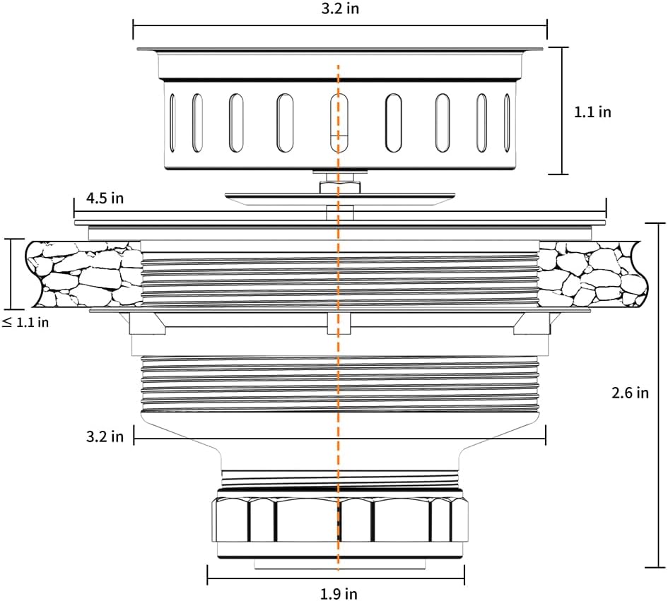 KONE Kitchen Sink Drain Sink Strainer 3-1/2 Inch Drain Assembly Kit Replacement for Universal 3.5 Inch Kitchen Sink, All Stainless Steel Body with Strainer Basket and Drain Stopper (Stainless)