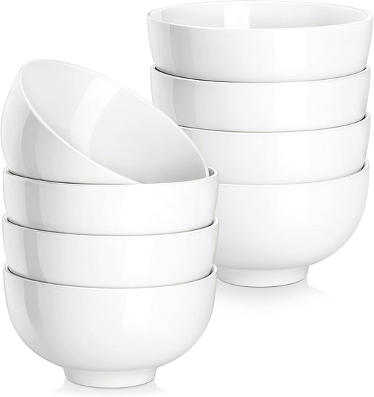 MALACASA Small White Bowls Set of 8, 10 Oz Ice Cream Bowls - Little Ceramic Bowls for Bouillon,Side Dishes, Dessert, Oatmeal, Fruit, Portion Control - Dishwasher & Microwave Safe.