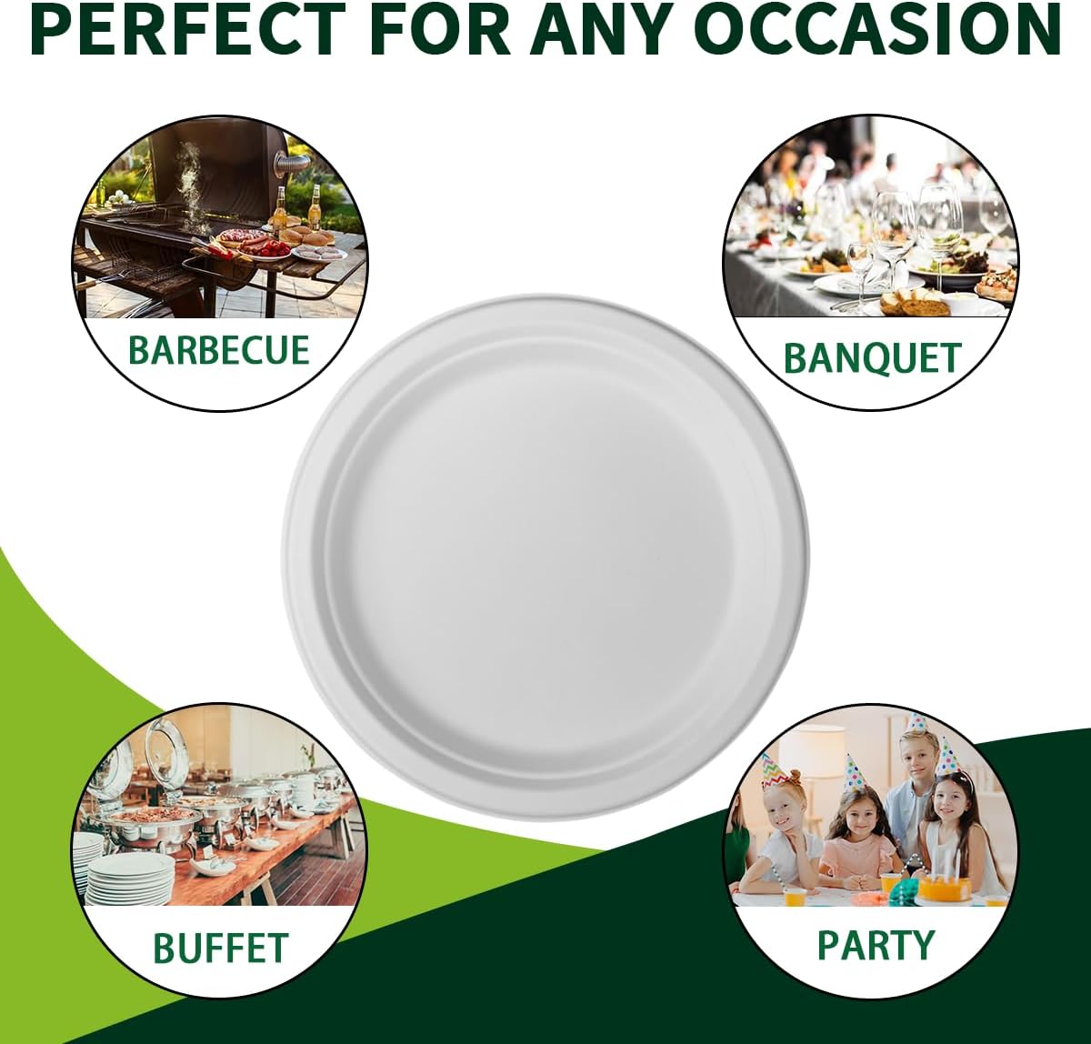 10 Inch Compostable Paper Plates【White 150 Pack】, 100% Sugarcane Bagasse Large Disposable Plates, Sturdy Heavy Duty, Biodegradable Dinnerware for Party, BBQ, Picnic, Catering