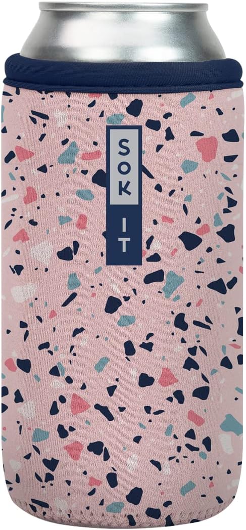 Sok It CanSok Sleeve for Beer & Soda Insulated Neoprene Cover (Pink Terrazzo, 16oz Can Sleeve)