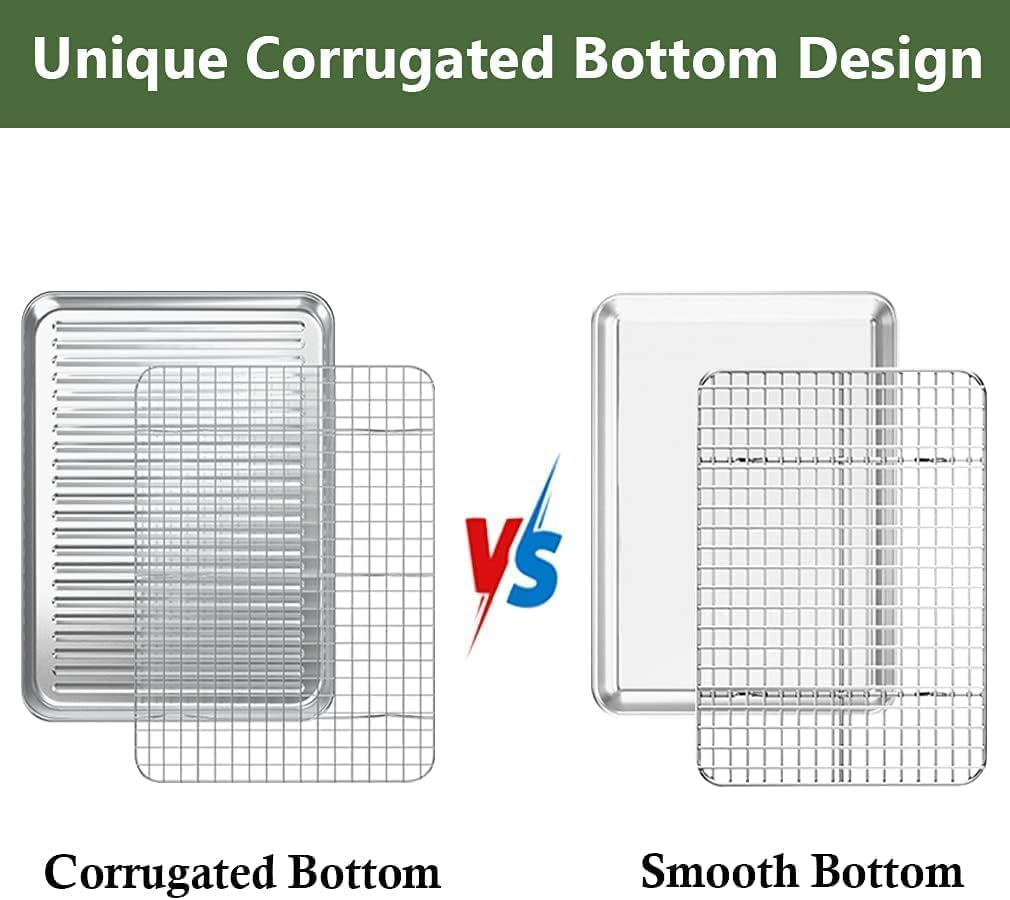 ROTTAY Baking Sheet, Half Sheet Pan with Cooling Rack Set [2 Pans + 2 Racks], Stainless Steel Baking Pan for Oven, Warp Resistant & Heavy Duty & Rust Free, Size 18 x 12 x 1 Inches