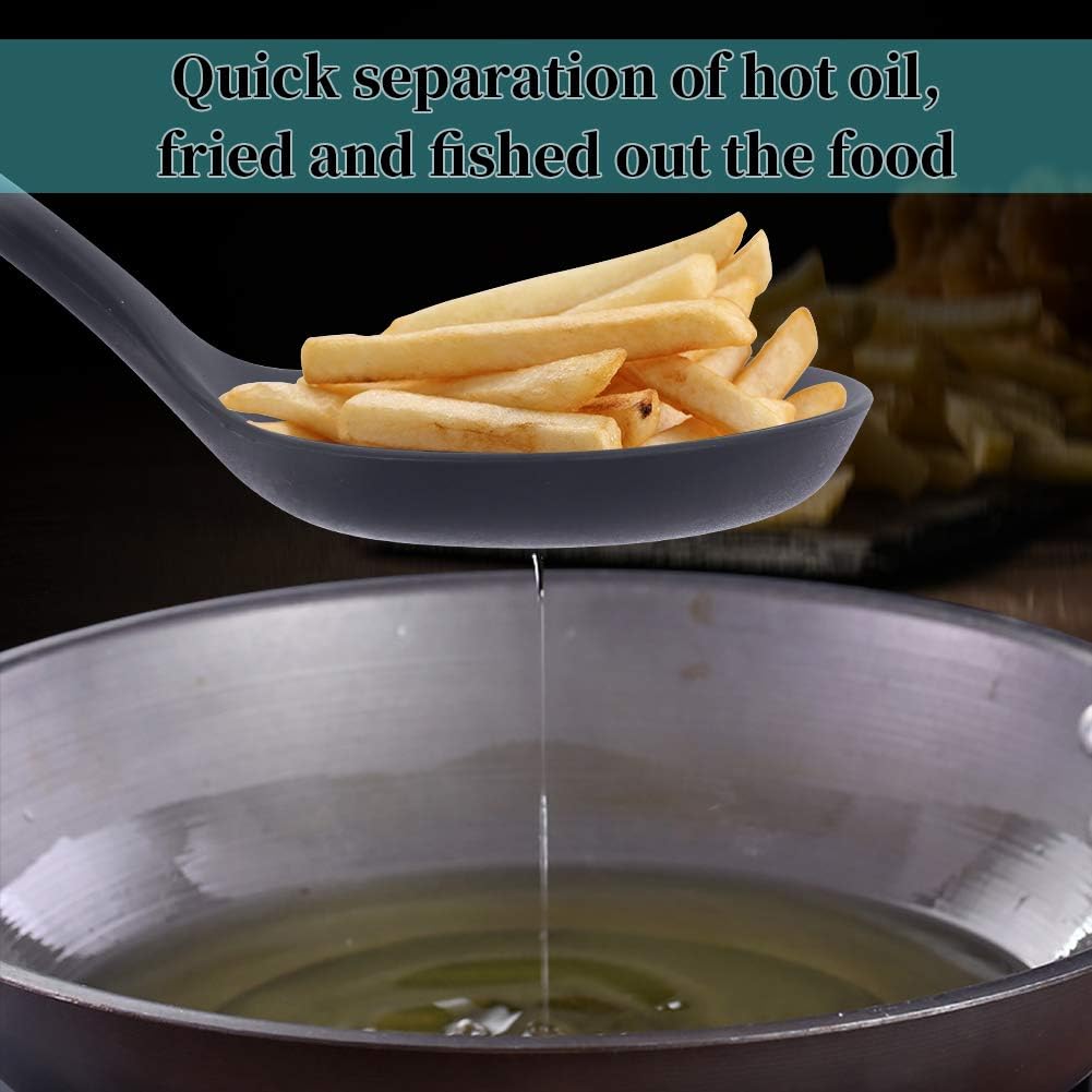 77L Slotted Spoon, Heatproof Skimmer Strainer Slotted Spoon, Seamless One-Piece Non-Stick Cooking Silicone Scoop Ladle with Ergonomic Handle for Filter Vegetable, Pasta and More (Black)