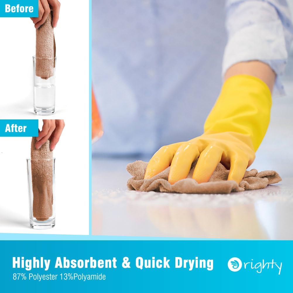 Orighty Microfiber Cleaning Cloth, 12 Pack Highly Absorbent Cleaning Supplies, Lint Free Cloths for Multiple-use, Powerful Dust Removal Clean Rags for House, Kitchen, Car Care(12x12 inch) Brown