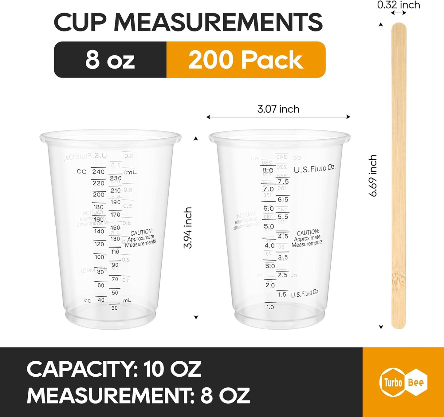 Plastic Measuring Cups 8OZ,200 PACK Disposable Mixing Cups with 200 Mixing Sticks,Paint Graduated Measuring Tumblers for Epoxy Resin, Paint Mixing, Art DIY