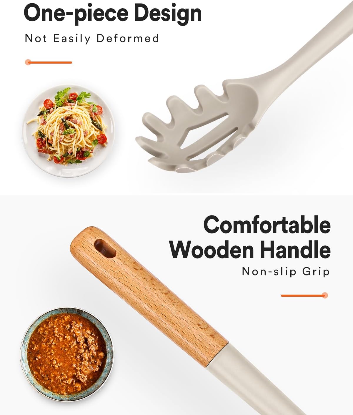 Silicone Pasta Fork And Cooking Spoon, Kitchen Heat Resistant Noodle Spoon Server, BPA Free Spaghetti Strainer,12.8 inch