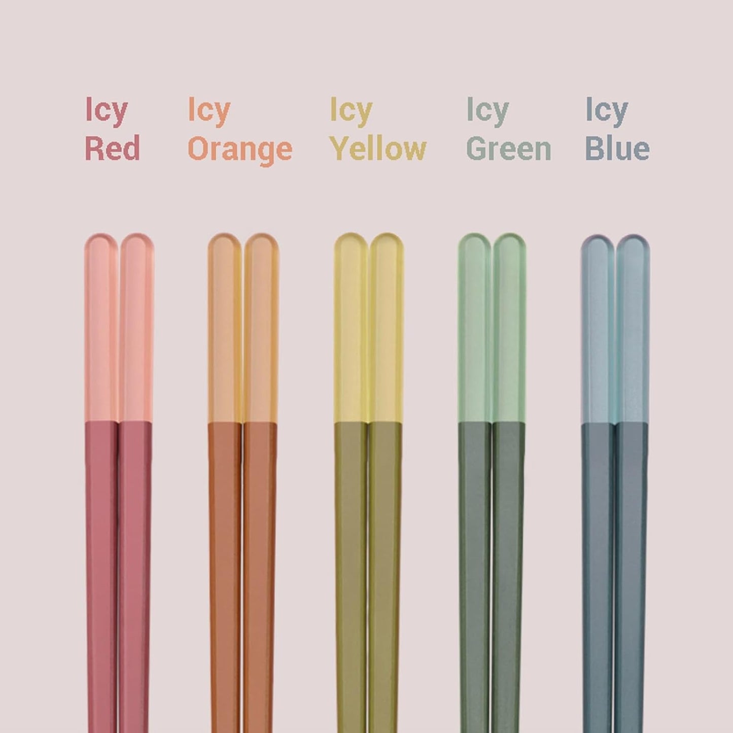 Random Mood Modern Design Chopsticks - Reusable, Dishwasher Safe, Non-Slip Fiberglass, Ice Fog Multi Color, 5 Pairs, 9.5in/24cm, Great for Chinese, Japanese, Korean Cuisine