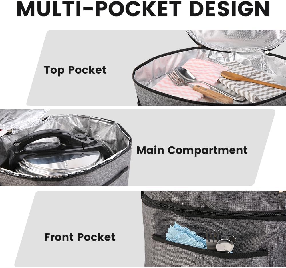 musbus Carry Bag for 8 Quart Instant Pot, CrockPot and Hamilton Beach Models, Double Layers Carrier with Adjustable Strap, with Crock-Pot and Hamilton, GRAY