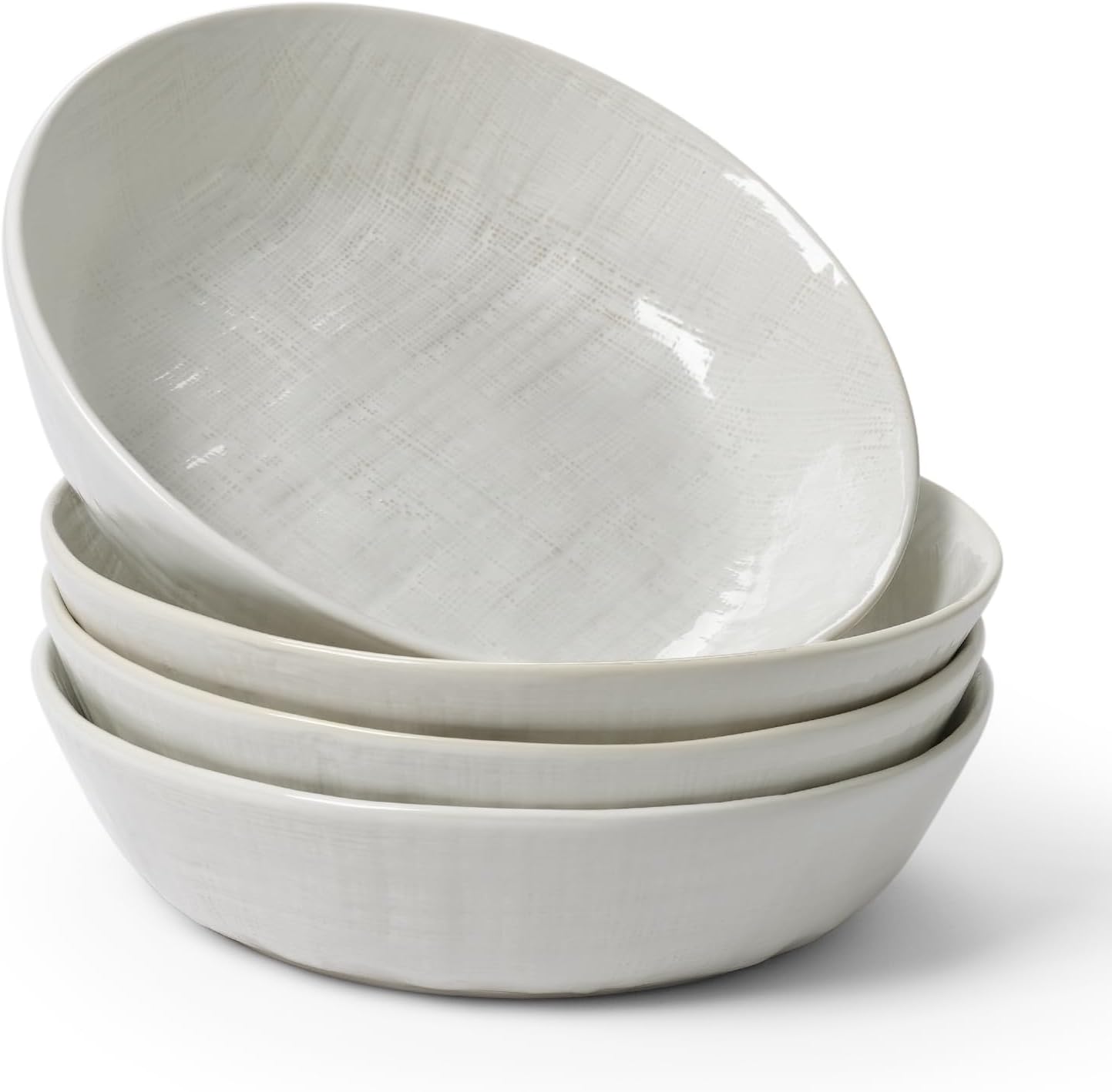 famiware Moonlight 8.5 Inch Pasta Bowls Set of 4, 32oz Serving Bowls for Kitchen, Soup Bowl with Linen Finish, Large Stoneware Bowls for Festivals, Housewarming, Dinnerware, White