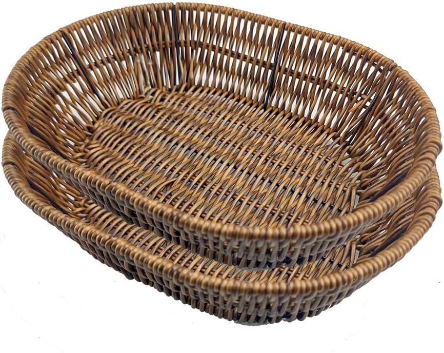 Fruit Baskets Wicker Bread Basket, Woven Tabletop Food Fruit Vegetables Serving, Restaurant Serving Basket,Shape (Elliptical shape)