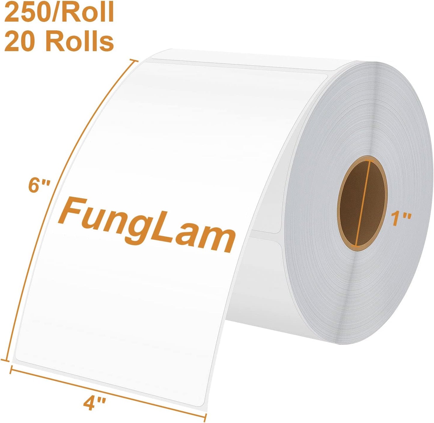 FungLam Thermal Labels 4x6 Direct Thermal Shipping Labels, 20 Rolls with 250 Labels/Roll, 1'' Core, Compatible Zebra 2844 ZP-450 ZP-500 ZP-505 Thermal Printer Label