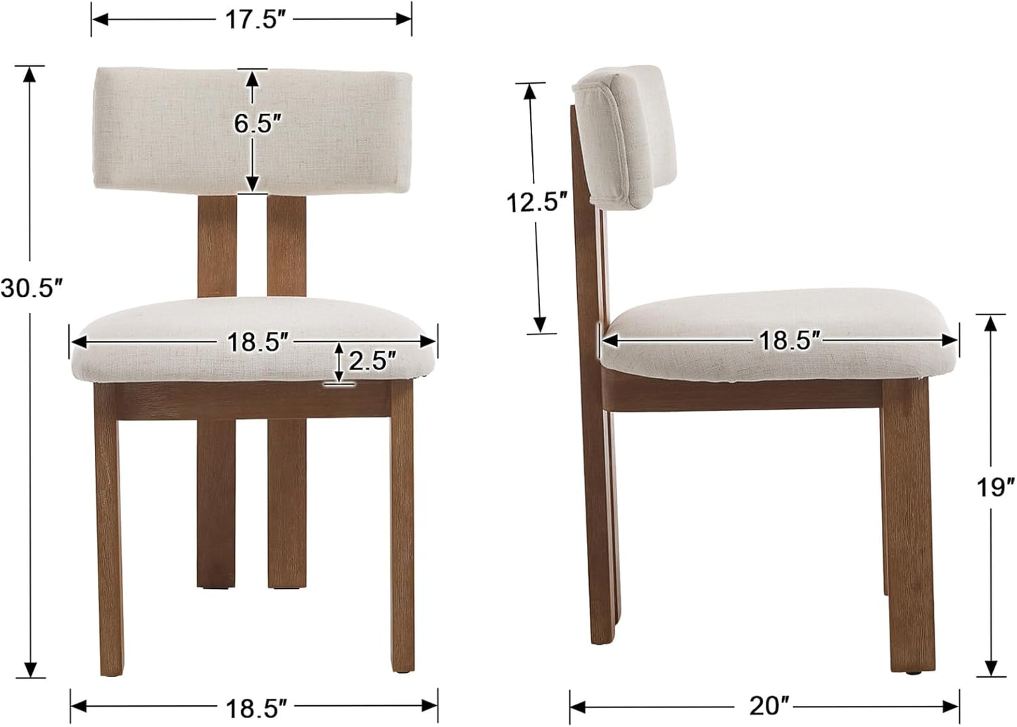 chairus Linen Dining Chairs Set of 2 Modern Farmhouse Kitchen Chairs with Open Low Back Upholstered Wood Side Chairs for Dining Room, Restaurant, Living Room, White