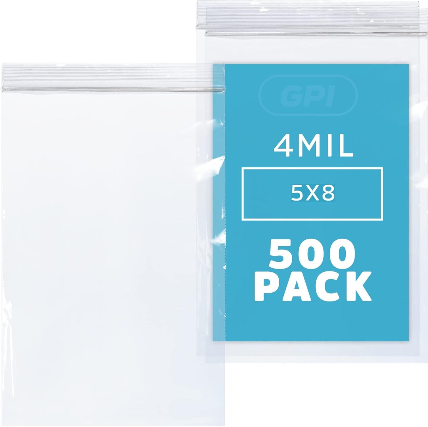 CLEAR PLASTIC RECLOSABLE ZIP BAGS - Bulk GPI Pack Of 500 5" x 8" 4mil Thick Heavy Duty strong & Durable Poly Baggies With Resealable Zipper Lock For Travel, Storage, Packaging & Shipping.