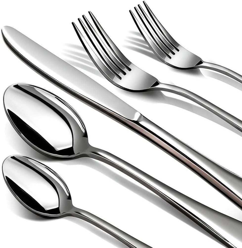 60 Piece Silverware Set for 12, Premium Stainless Steel Flatware Set, Eating Utensil Sets with Steak knives, Cutlery Tableware Service Include Fork Knife Spoon Set, Mirror Polished